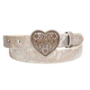 Western Silver Heart Buckle in Cow Hair Leather